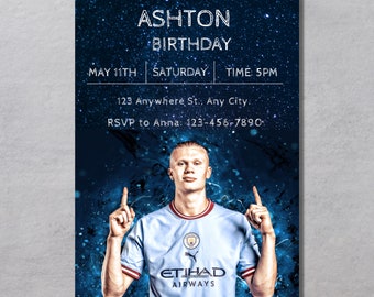 Haaland Birthday Invitation Birthday card, Manchester City Invite, Digital Man City Invitation
