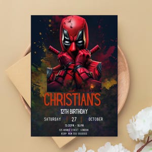 Deadpool Birthday Invitation, Printable and digital birthday invite, Editable invitation, Instant Download, Deadpool Invitation