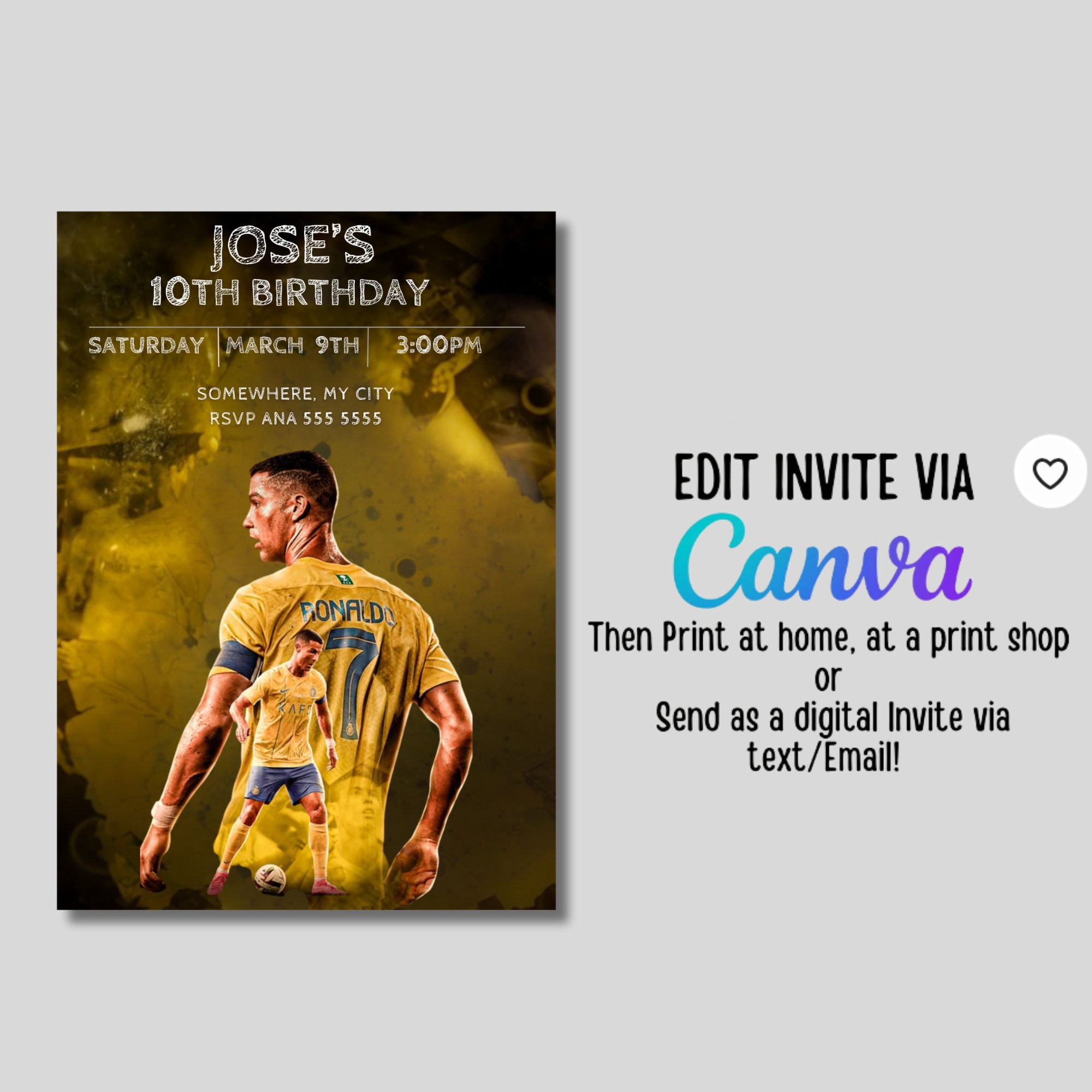 Cristiano Ronaldo Birthday Invitation birthday Card CR7 Invite Digital