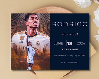 Jude Bellingham Editable Soccer Birthday Invitation Digital, Football Birthday Evite, Editable in Canva Printable Download