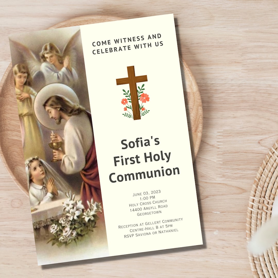 First Holy Communion Invitation Template, , Editable First Communion