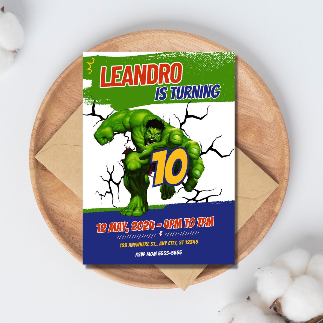 Hulk Birthday Party Invitation Template, Hulk Birthday Invitation, Editable Invitation, Hulk