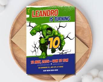 Sjabloon Hulk-verjaardagsuitnodiging: bewerkbare afdrukbare (digitale download)