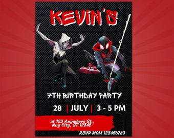 Spider-Man-verjaardagsuitnodiging: Miles Morales, bewerkbaar (digitale download)