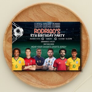 Ronaldo, Messi, Neymar, Mohamed Salah, Marcelo, Kylian Mbappe Birthday Invitation, Football Stars Birthday, Editable, Digital Download