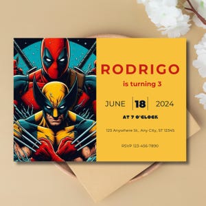 Deadpool Birthday Invitation, Printable and digital birthday invite, Editable invitation, Instant Download, Deadpool Invitation