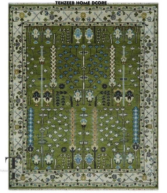 Hand knotted Traditional antique rug green color organic wool 100% use for any where just like Bedroom living 5x8 8x10 all size available
