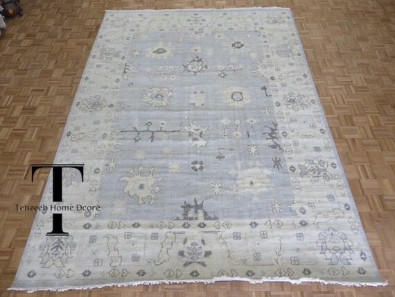 Muted Grey Hand Knotted Oushak Contemporary Modern Oushak Hand knotted Rug | Wool Area Turkish Rug | Living Room Area Rug Hand woven rug