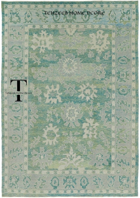 Muted Green Oushak Hand Knotted Handmade rug for living room,Bedroom,Dining Room, Turkish Oushak Hand Knotted Rugs,9x12,10x14,Large Oushak
