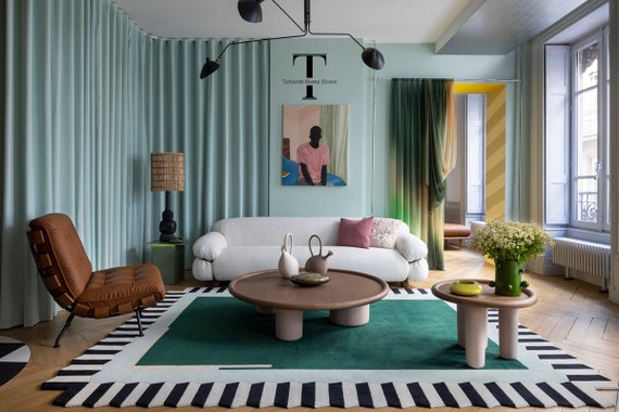 Green   Design Rug Hand-Tufted 100% Wool Handmade Area Rug Carpet for Home, Bedroom, Living Room, Kids Room, Any Room