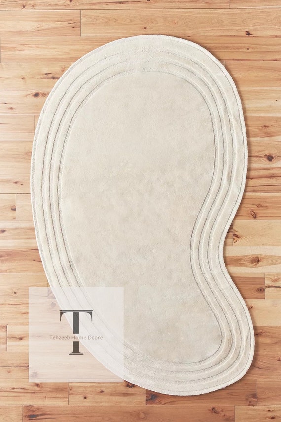 Oval- beige Hand-Tufted 100% Wool Handmade Area Rug Carpet for Home, Bedroom, Living Room, Kids Room, Any Room
