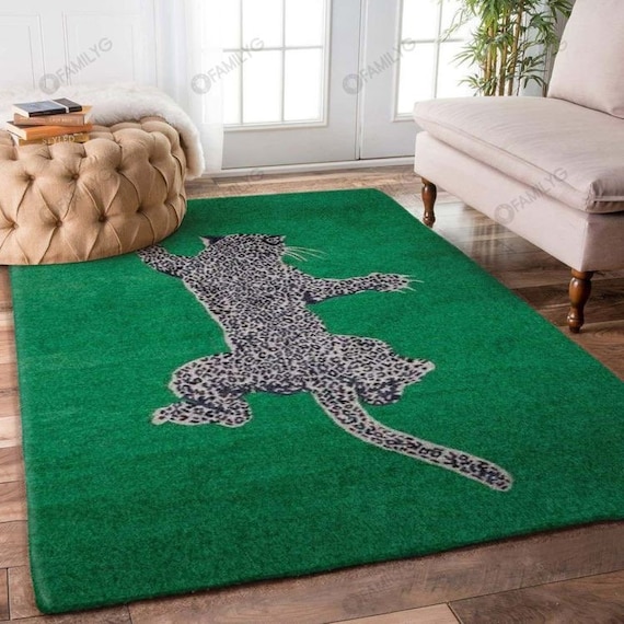 Climbing Leopard - Green Hand-Tufted 100% Wool Handmade Area Rug Carpet for Home, Bedroom, Living Room, Kids Room, Any Room