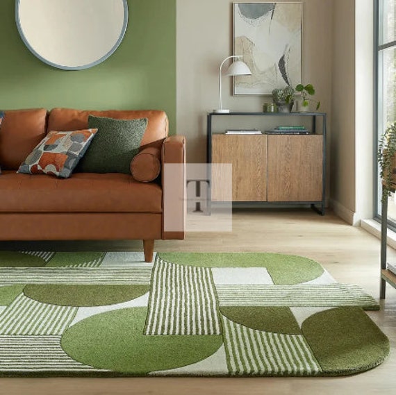 Modern geometry Rug-Tufted 100% Wool Handmade Area Rug Carpet for Home, Bedroom, Living Room, Kids Room, Any Room