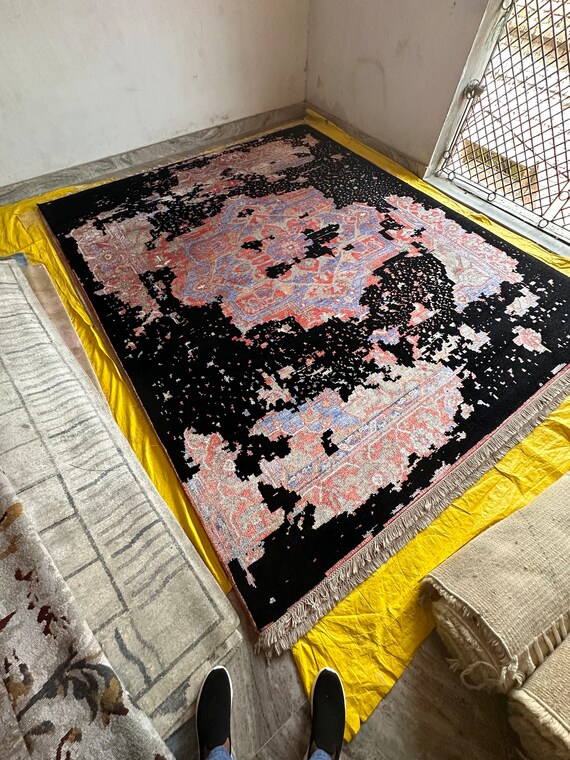 Black Multi Hand-Knotted Indo Tibetan Rug - Wool Carpet - Ideal Wedding Gift Bedroom,Custom Rug,Wool Rug Living Room 8x10 Immediate Shipping