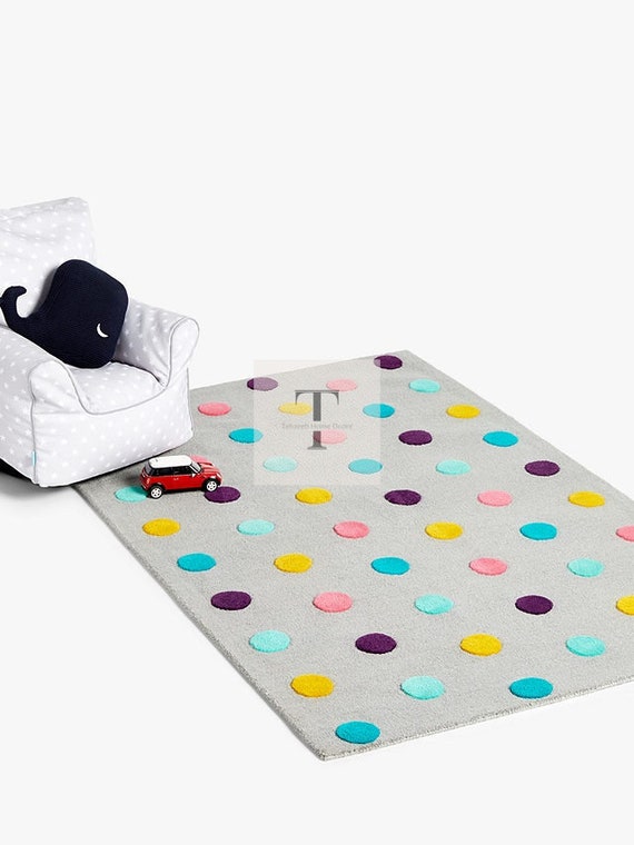 Polka Dots Hand-Tufted 100% Wool Handmade Area Rug Carpet for Home, Bedroom, Living Room, Kids Room, Any Room