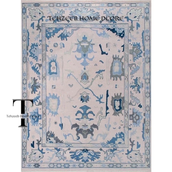 Multi-Blue Hand Knotted Oushak Rug for Living room, Dining Room,Office, Entryway,Hand Knotted 8x10,9x12,10x14
