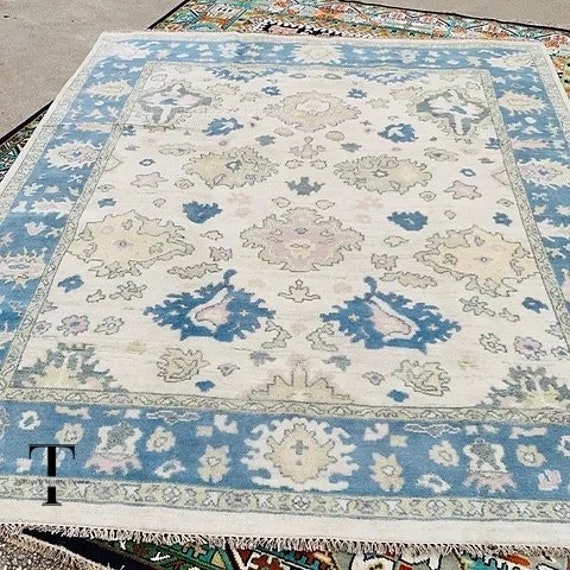 Modern Blue Oushak Rug,Top Rated Turkish Hand Knotted Oushak Rug for Living room, Dining Room, Office, Entryway,Hand Knotted 8x10,9x12,10