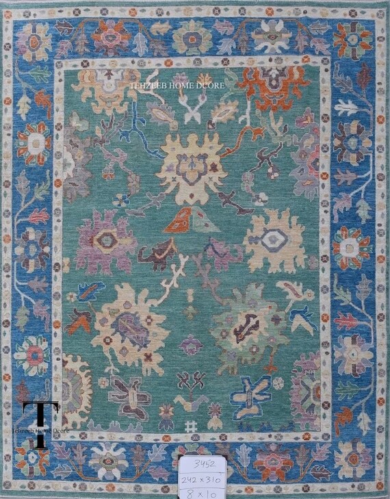 Multi-Blue Hand Knotted Oushak Rug for Living room, Dining Room,Office, Entryway,Hand Knotted 8x10,9x12,10x14