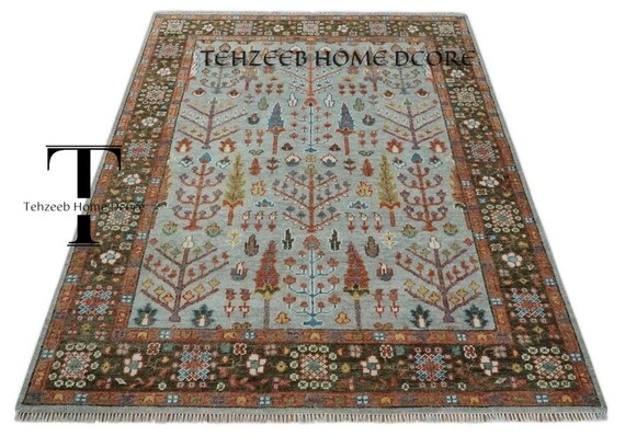 Tree of life Hand Knotted Oushak rug for living room,Bedroom,Office,Beige Contemporary Oushak rugs in 8x10,9x12,10x14 Size
