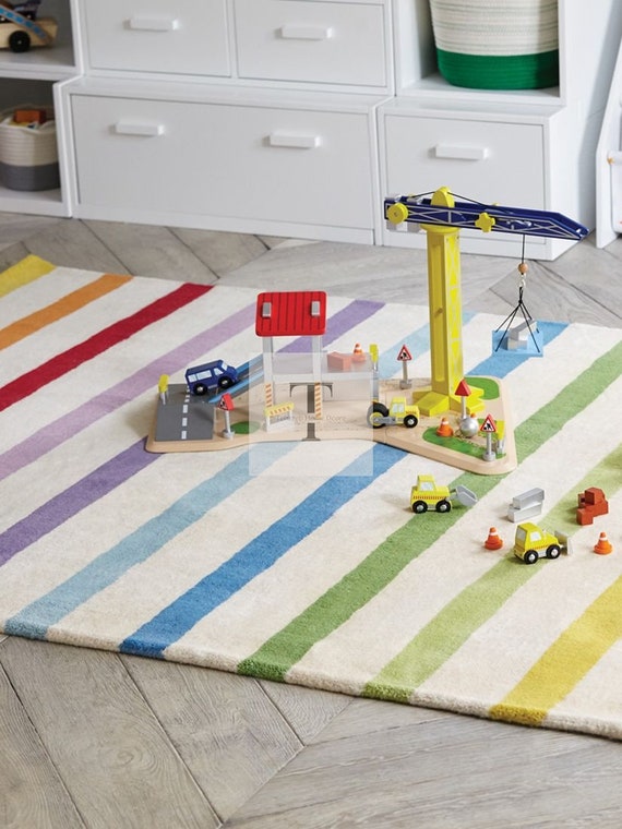 Rainbow Stripes rug-Tufted 100% Wool Handmade Area Rug Carpet for Home, Bedroom, Living Room, Kids Room, Any Room