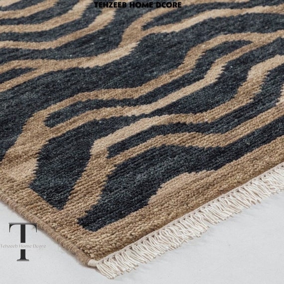 Williams Sonoma Tiger Stripe Hand Knotted rug for living room,Bedroom,Office,Handmade Contemporary Oushak Rug, Turkish Knots Oushak Rugs