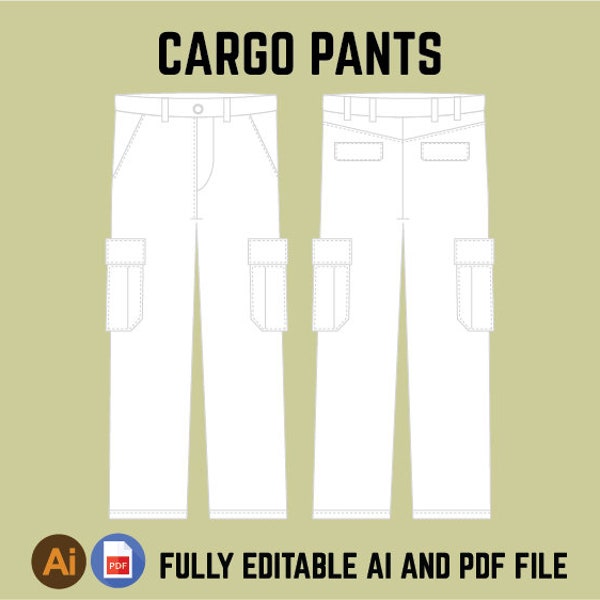 Streetwear Cargo Pants Fashion Clothing Flat Drawing Illustration Vector Digital Illustrator Mockup Template