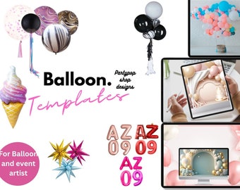 PLUS DE 500 GABARITS DE BALLONS, pour menu d&#39;artiste de ballons, liste de prix, styliste d&#39;événementiel, pack fête, illustrations graphiques, maquette de modèle