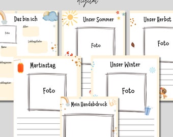 Portfolio Kind Vorlagen | Druckvorlage PDF |  für Kindergarten, Krippe, Kita | 12 Seiten | Digitale Portfolio Vorlagen | Download |