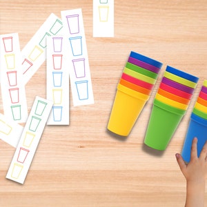 As crianças aprendem cores | Fichas de aprendizagem | Download digital | aprenda brincando | Jogo de caneca | Pré-escola | Jogo faça você mesmo | Jogo de classificação | PDF