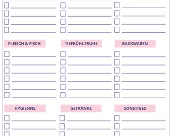 Shopping list to print | Print Templates | Template | shopping list | Shopping list German | Grocery shopping list | 6 pages