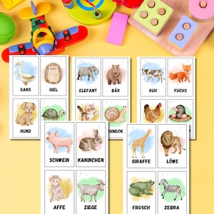 Primeiras palavras para crianças em alemão | Criança aprendendo a falar | Flashcards | Aprendendo com diversão | fotos fofas | 72 cartas | Desenvolvimento infantil