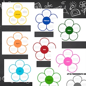 Geburtstagskalender | Geburtstagskinder Blumen für jeden Monat | Digitale Druckvorlage PDF | Für Schulen, Kita, Kindergarten, Tagesmütter