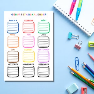 Birthday calendar in two versions | For kindergarten, daycare, crèche, educators, schools, and childminders | Printable PDF | Birthday