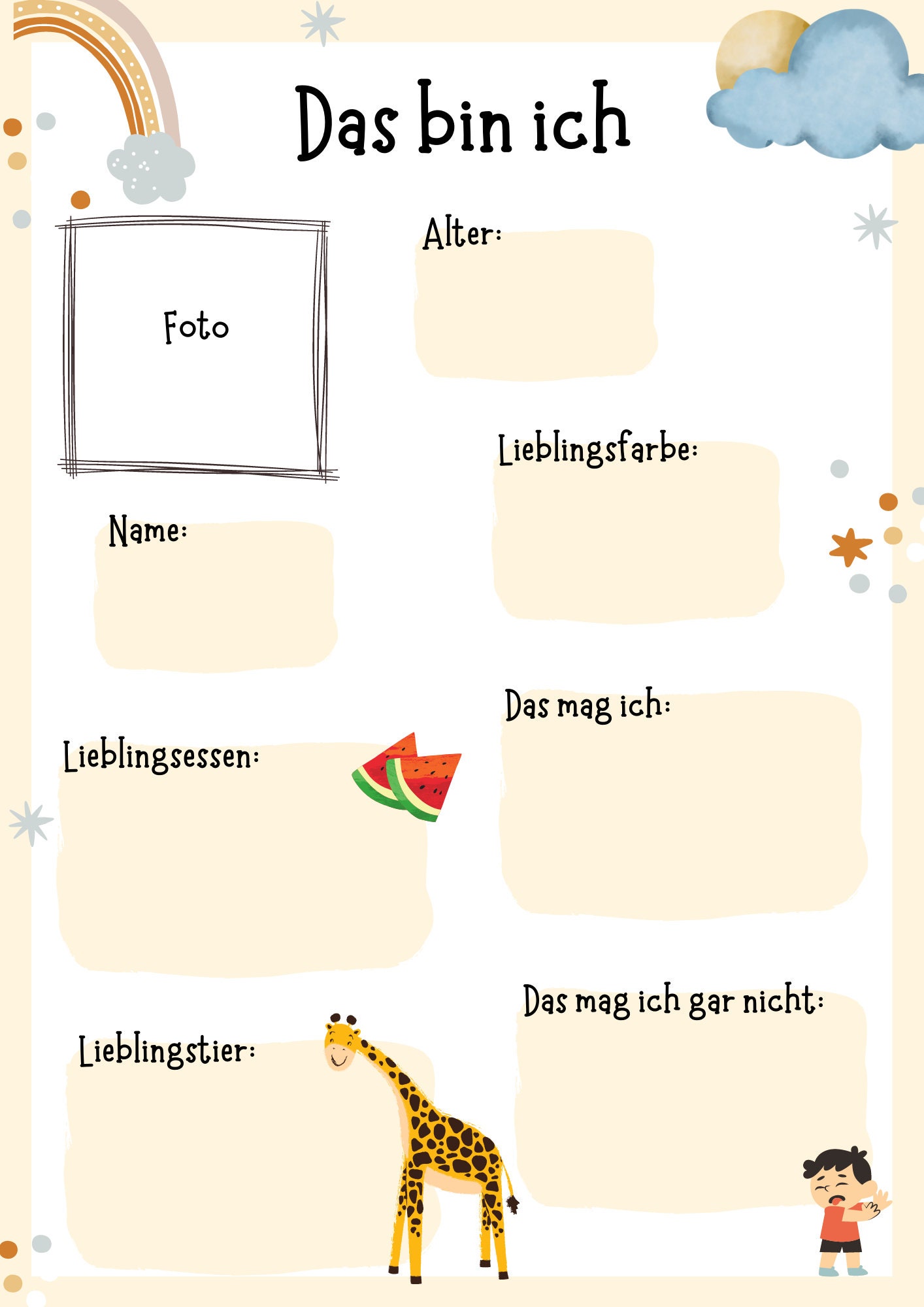 Das Bin Ich Kindergarten Portfolio Steckbrief Kind | Druckvorlage PDF | Vorlage für Kindergarten und