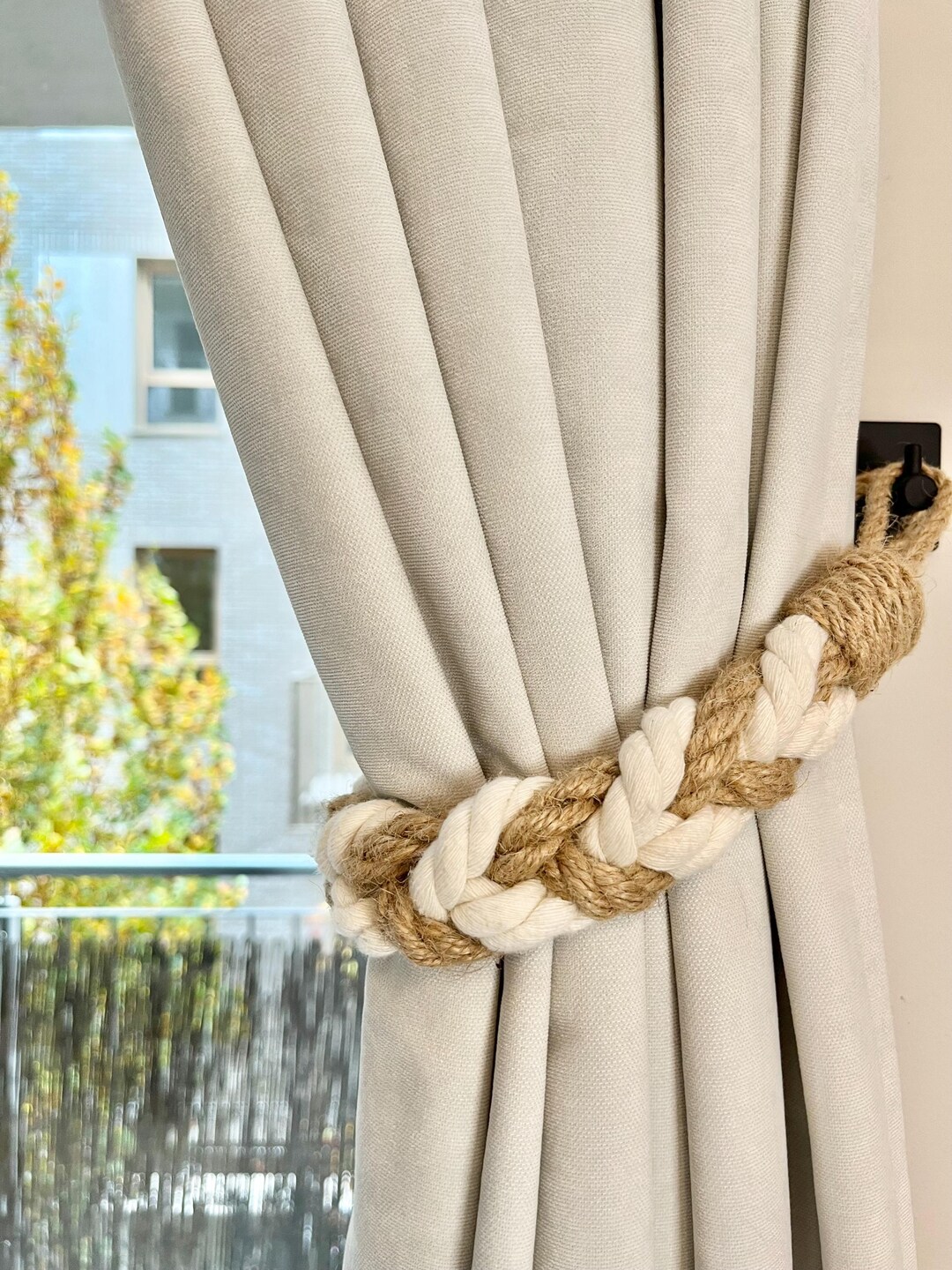 Handmade Jute & Cotton Rope Curtain Tieback: Braided Window Decor - Etsy