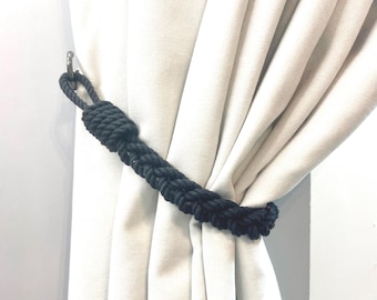 Curtain tiebacks..Black 4-Rope Braided Tieback - Handmade Modern Accent