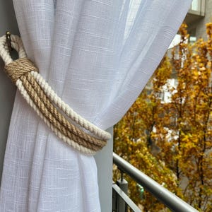 Set of 2 curtain ties made of jute and cotton rope.. Natural style for your interior..Curtain holdback