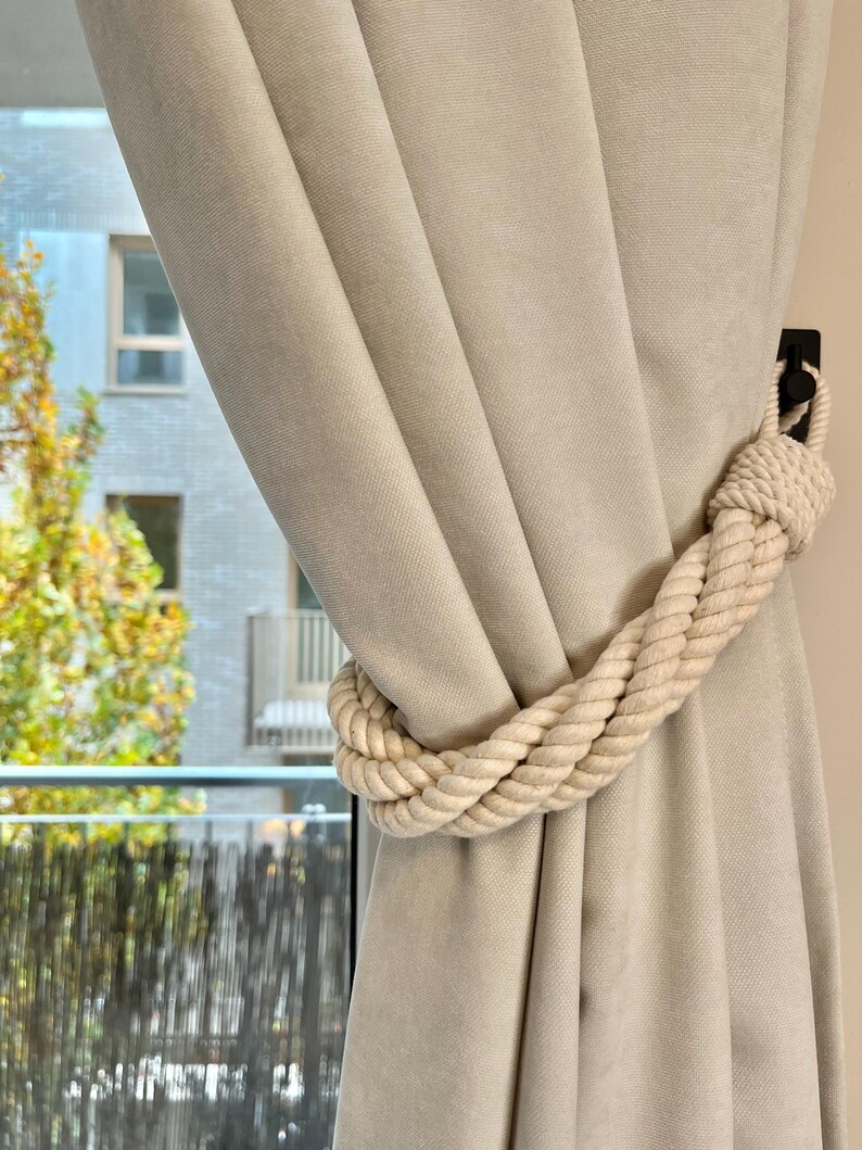 White Cotton Rope Curtain Tieback: Nautical Window Decor - Etsy