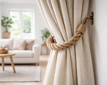 Abrazadera de cortina, soporte de cortina natural, decoración rústica para ventana de granja. Cuerda de yute.