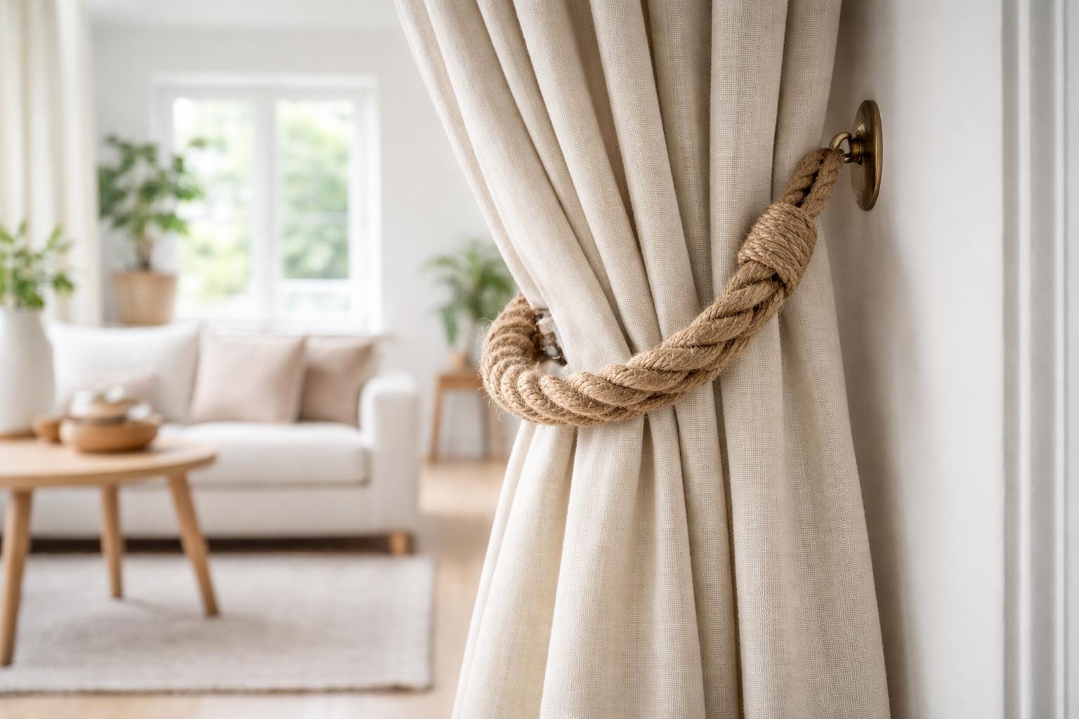 Juego De 2 Corbatas Para Cortinas De Algodón Natural - Hechas A Mano, Estilo Moderno