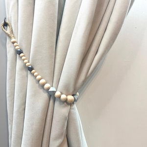 Wooden Bead Curtain Tie: Jute Rope Rustic Window Decor