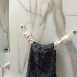 Porta asciugamani in corda di cotone bianco / Ganci da bagno in stile rustico