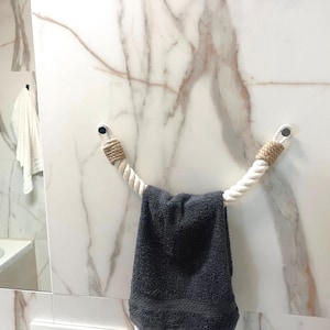 Porta asciugamani in corda bianca con decorazioni in iuta / Ganci da bagno in stile rustico