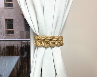 Curtain holdback..Tie for Curtains with Velcro..Braid 4 Jute Ropes..Window decor..Curtain accessories..Curtain tieback