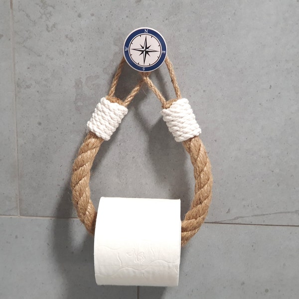 Toilet Paper Holder..White Hook "Wind Rose"..Jute rope with white decoration.. Towel Storage.. Bathroom Decor.. Kitchen Decor.. Home Holders