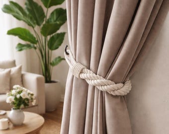 Curtain Tieback ..Handmade Boho Drapery Holder - Minimalist & Farmhouse Window Decor..White Cotton Rope