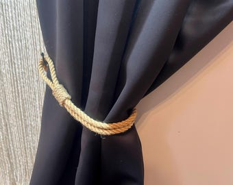 Curtain Holdback - Handmade Jute Rope Curtain Tieback – Optional Black Wrought Iron Hook