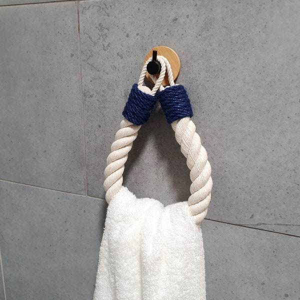 Towel rack..Handmade Towel  Holder.. Fastening with Adhesive Tape..Cotton Rope..Towel Storage..Bathroom Decor.. Kitchen Decor.. Home Holders