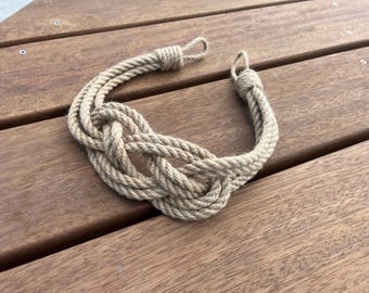 Carrick Knot Jute Gardinfäste – Handgjort nautiskt repfäste – Rustik kustliknande draperidetaljer