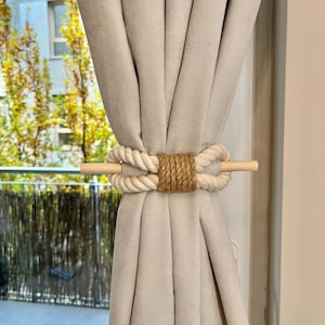 White Cotton Rope Curtain Tieback: Nautical Window Decor